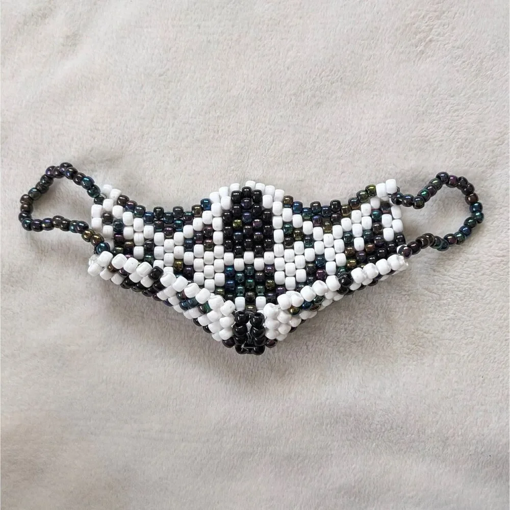 Pony Bead Kandi Half Face Mask Unisex Adult White Black Patterned